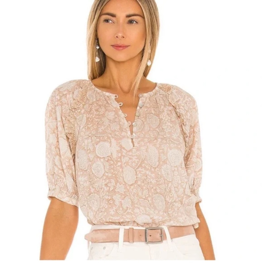 Cleobella Raimi Blouse Beige Floral Organic Cotton
